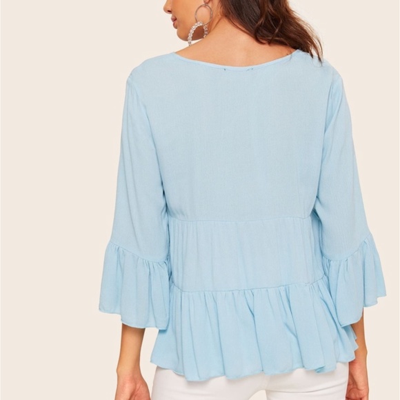 SHEIN Flounce Sleeve Ruffle Hem Smock Top - Picture 4 of 6